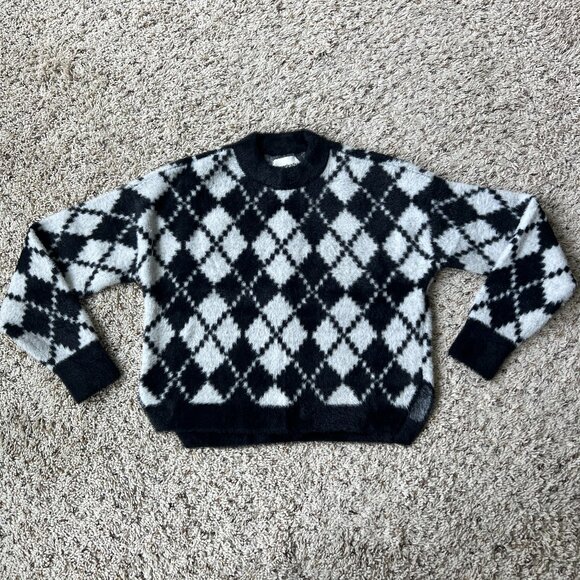 Abercrombie & Fitch cozy argyle sweater black and white XXS - Picture 1 of 1